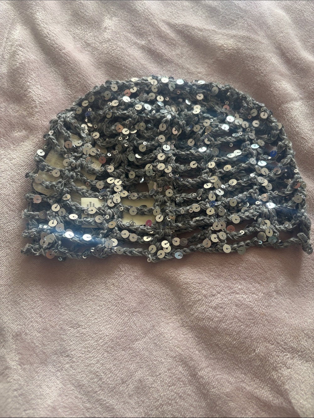 Free People Silver Sequin Crochet Beanie